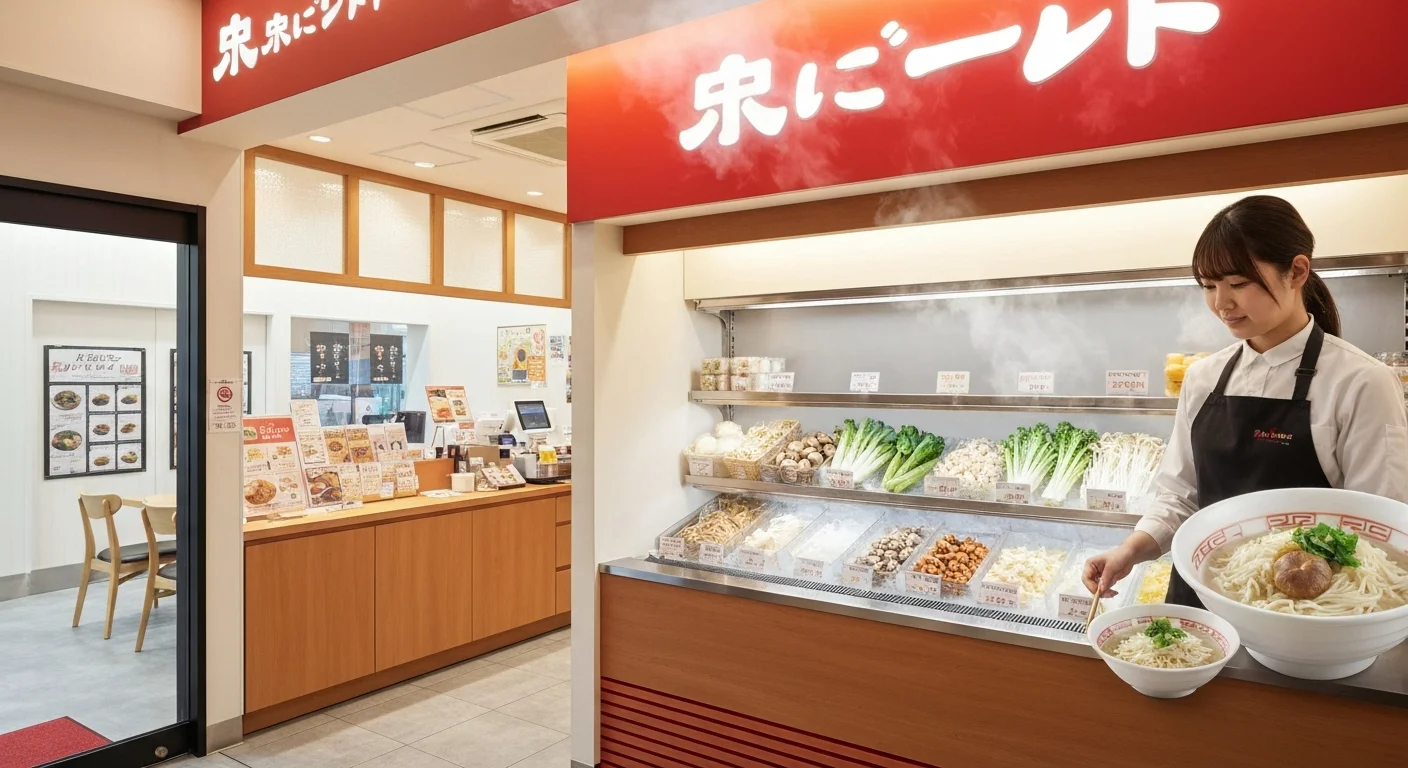 湯気の向こうに客席の照明がやわらかく広がる店内の背景写真